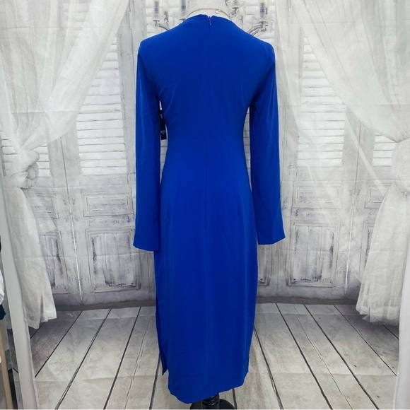 NWT Guess Size 6 Solid Royal Blue Dress Cutout Front Sexy Midi Long Sleeve - Picture 8 of 12